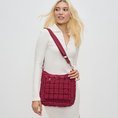 Woman wearing Burgundy Sol and Selene Aura Crossbody 841764110747 View 1 | Burgundy