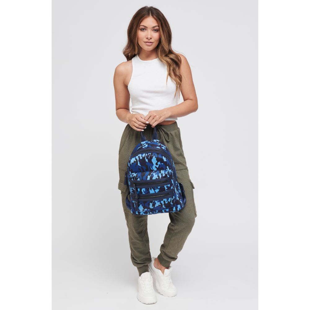 Woman wearing Navy Camo Sol and Selene Carpe Diem - Neoprene Backpack 841764105583 View 4 | Navy Camo