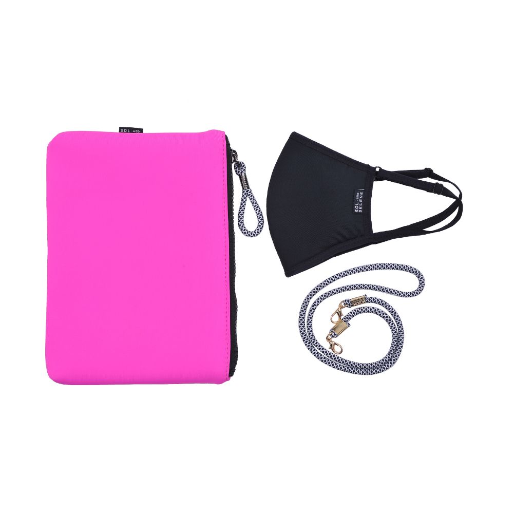 Sol and Selene Essential Mask Kit  - Face Mask, Pouch, Lanyard Masks 841764106085 View 2 | Hot Pink/Black/Stripes